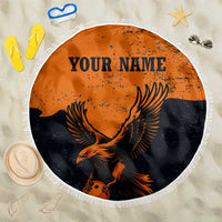 Flying Eagle Carrying Bowling Ball Beach Blanket with Grunge Orange and Black Splatter Design - Wonder Print Shop