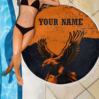 Flying Eagle Carrying Bowling Ball Beach Blanket with Grunge Orange and Black Splatter Design - Wonder Print Shop