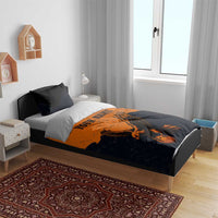 Flying Eagle Carrying Bowling Ball Bedding Set with Grunge Orange and Black Splatter Design - Wonder Print Shop