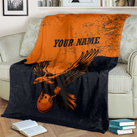 Flying Eagle Carrying Bowling Ball Blanket with Grunge Orange and Black Splatter Design - Wonder Print Shop