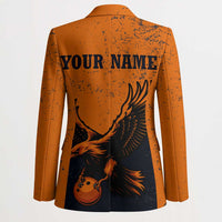 Flying Eagle Carrying Bowling Ball Blazer with Grunge Orange and Black Splatter Design - Wonder Print Shop