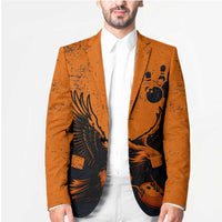 Flying Eagle Carrying Bowling Ball Blazer with Grunge Orange and Black Splatter Design - Wonder Print Shop