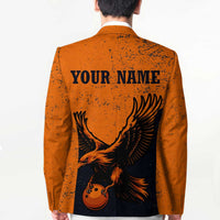 Flying Eagle Carrying Bowling Ball Blazer with Grunge Orange and Black Splatter Design - Wonder Print Shop