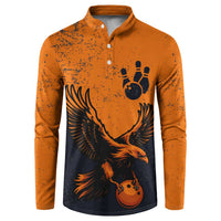 Flying Eagle Carrying Bowling Ball Button Sweatshirt with Grunge Orange and Black Splatter Design - Wonder Print Shop