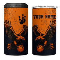 Flying Eagle Carrying Bowling Ball 4 in 1 Can Cooler Tumbler with Grunge Orange and Black Splatter Design - Wonder Print Shop