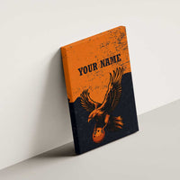 Flying Eagle Carrying Bowling Ball Canvas Wall Art with Grunge Orange and Black Splatter Design - Wonder Print Shop