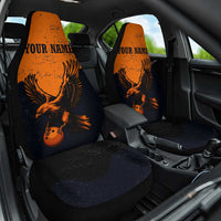 Flying Eagle Carrying Bowling Ball Car Seat Cover with Grunge Orange and Black Splatter Design - Wonder Print Shop