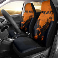 Flying Eagle Carrying Bowling Ball Car Seat Cover with Grunge Orange and Black Splatter Design - Wonder Print Shop