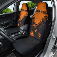 Flying Eagle Carrying Bowling Ball Car Seat Cover with Grunge Orange and Black Splatter Design - Wonder Print Shop