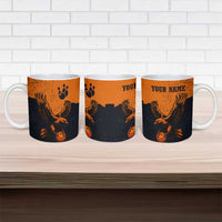 Flying Eagle Carrying Bowling Ball Ceramic Mug with Grunge Orange and Black Splatter Design - Wonder Print Shop