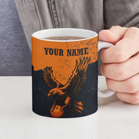 Flying Eagle Carrying Bowling Ball Ceramic Mug with Grunge Orange and Black Splatter Design - Wonder Print Shop