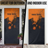 Flying Eagle Carrying Bowling Ball Door Cover with Grunge Orange and Black Splatter Design - Wonder Print Shop