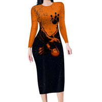 Flying Eagle Carrying Bowling Ball Family Matching Long Sleeve Bodycon Dress and Hawaiian Shirt with Grunge Orange and Black Splatter Design - Wonder Print Shop