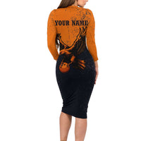 Flying Eagle Carrying Bowling Ball Family Matching Long Sleeve Bodycon Dress and Hawaiian Shirt with Grunge Orange and Black Splatter Design - Wonder Print Shop