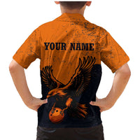 Flying Eagle Carrying Bowling Ball Family Matching Mermaid Dress and Hawaiian Shirt with Grunge Orange and Black Splatter Design - Wonder Print Shop