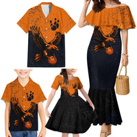 Flying Eagle Carrying Bowling Ball Family Matching Mermaid Dress and Hawaiian Shirt with Grunge Orange and Black Splatter Design - Wonder Print Shop