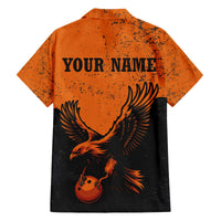 Flying Eagle Carrying Bowling Ball Family Matching Off The Shoulder Long Sleeve Dress and Hawaiian Shirt with Grunge Orange and Black Splatter Design - Wonder Print Shop