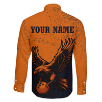 Flying Eagle Carrying Bowling Ball Family Matching Off The Shoulder Long Sleeve Dress and Hawaiian Shirt with Grunge Orange and Black Splatter Design - Wonder Print Shop