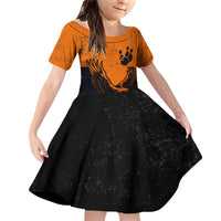 Flying Eagle Carrying Bowling Ball Family Matching Off Shoulder Short Dress and Hawaiian Shirt with Grunge Orange and Black Splatter Design - Wonder Print Shop