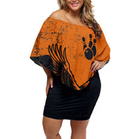 Flying Eagle Carrying Bowling Ball Family Matching Off Shoulder Short Dress and Hawaiian Shirt with Grunge Orange and Black Splatter Design - Wonder Print Shop