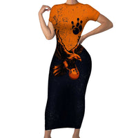 Flying Eagle Carrying Bowling Ball Family Matching Short Sleeve Bodycon Dress and Hawaiian Shirt with Grunge Orange and Black Splatter Design - Wonder Print Shop