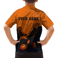 Flying Eagle Carrying Bowling Ball Family Matching Summer Maxi Dress and Hawaiian Shirt with Grunge Orange and Black Splatter Design - Wonder Print Shop