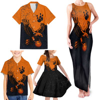 Flying Eagle Carrying Bowling Ball Family Matching Tank Maxi Dress and Hawaiian Shirt with Grunge Orange and Black Splatter Design - Wonder Print Shop