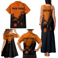 Flying Eagle Carrying Bowling Ball Family Matching Tank Maxi Dress and Hawaiian Shirt with Grunge Orange and Black Splatter Design - Wonder Print Shop