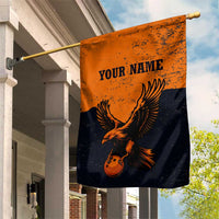 Flying Eagle Carrying Bowling Ball Garden Flag with Grunge Orange and Black Splatter Design - Wonder Print Shop