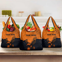 Flying Eagle Carrying Bowling Ball Grocery Bag with Grunge Orange and Black Splatter Design - Wonder Print Shop