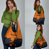 Flying Eagle Carrying Bowling Ball Grocery Bag with Grunge Orange and Black Splatter Design - Wonder Print Shop