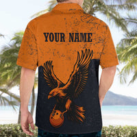 Flying Eagle Carrying Bowling Ball Hawaiian Shirt with Grunge Orange and Black Splatter Design - Wonder Print Shop