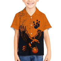 Flying Eagle Carrying Bowling Ball Kid Hawaiian Shirt with Grunge Orange and Black Splatter Design - Wonder Print Shop