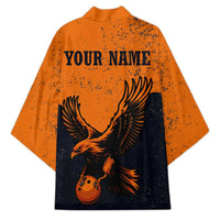 Flying Eagle Carrying Bowling Ball Kimono with Grunge Orange and Black Splatter Design - Wonder Print Shop