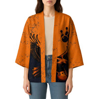Flying Eagle Carrying Bowling Ball Kimono with Grunge Orange and Black Splatter Design - Wonder Print Shop