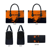 Flying Eagle Carrying Bowling Ball Leather Bag with Grunge Orange and Black Splatter Design - Wonder Print Shop