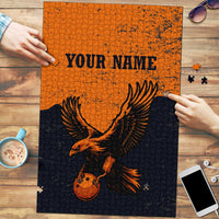 Flying Eagle Carrying Bowling Ball Puzzle with Grunge Orange and Black Splatter Design - Wonder Print Shop