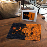 Flying Eagle Carrying Bowling Ball Puzzle with Grunge Orange and Black Splatter Design - Wonder Print Shop