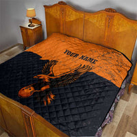 Flying Eagle Carrying Bowling Ball Quilt with Grunge Orange and Black Splatter Design - Wonder Print Shop