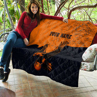 Flying Eagle Carrying Bowling Ball Quilt with Grunge Orange and Black Splatter Design - Wonder Print Shop