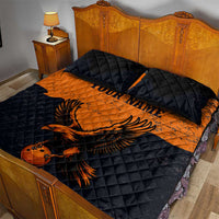 Flying Eagle Carrying Bowling Ball Quilt Bed Set with Grunge Orange and Black Splatter Design - Wonder Print Shop