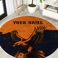 Flying Eagle Carrying Bowling Ball Round Carpet with Grunge Orange and Black Splatter Design - Wonder Print Shop