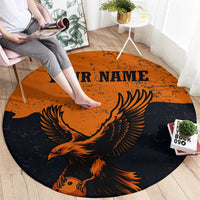 Flying Eagle Carrying Bowling Ball Round Carpet with Grunge Orange and Black Splatter Design - Wonder Print Shop