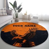 Flying Eagle Carrying Bowling Ball Round Carpet with Grunge Orange and Black Splatter Design - Wonder Print Shop