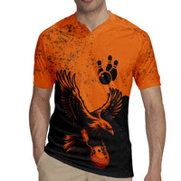 Flying Eagle Carrying Bowling Ball Rugby Jersey with Grunge Orange and Black Splatter Design - Wonder Print Shop