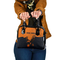 Flying Eagle Carrying Bowling Ball Shoulder Handbag with Grunge Orange and Black Splatter Design - Wonder Print Shop