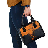 Flying Eagle Carrying Bowling Ball Shoulder Handbag with Grunge Orange and Black Splatter Design - Wonder Print Shop