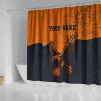 Flying Eagle Carrying Bowling Ball Shower Curtain with Grunge Orange and Black Splatter Design - Wonder Print Shop