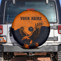 Flying Eagle Carrying Bowling Ball Spare Tire Cover with Grunge Orange and Black Splatter Design - Wonder Print Shop