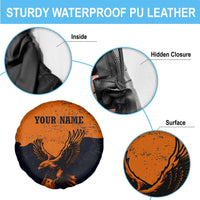 Flying Eagle Carrying Bowling Ball Spare Tire Cover with Grunge Orange and Black Splatter Design - Wonder Print Shop